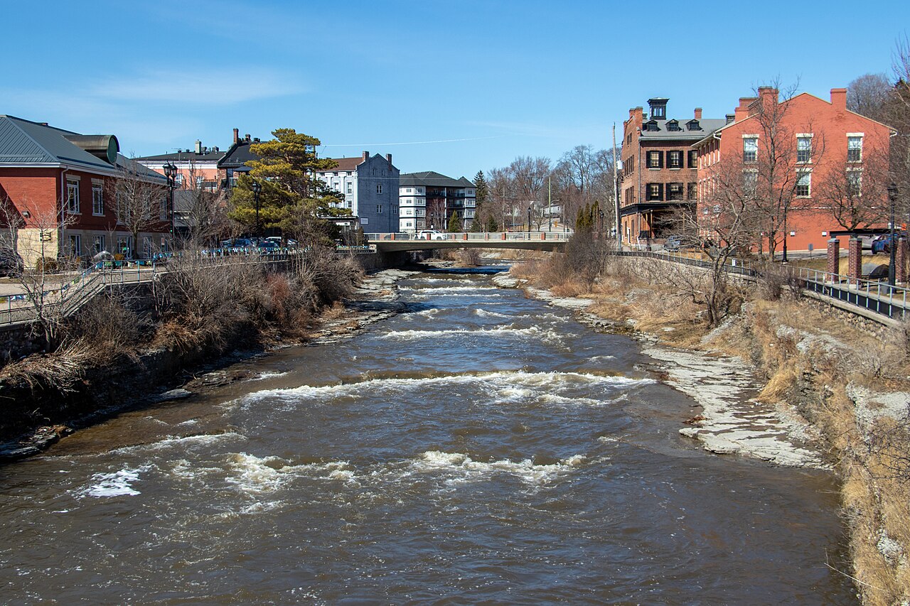 The Ganaraska River through Port Hope, with the library visible on the left